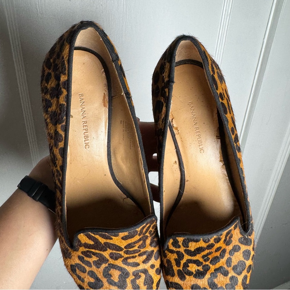 Banana Republic Leopard Cheetah Print Calf Hair Smoking Slipper Heel Size 9 - Picture 5 of 12